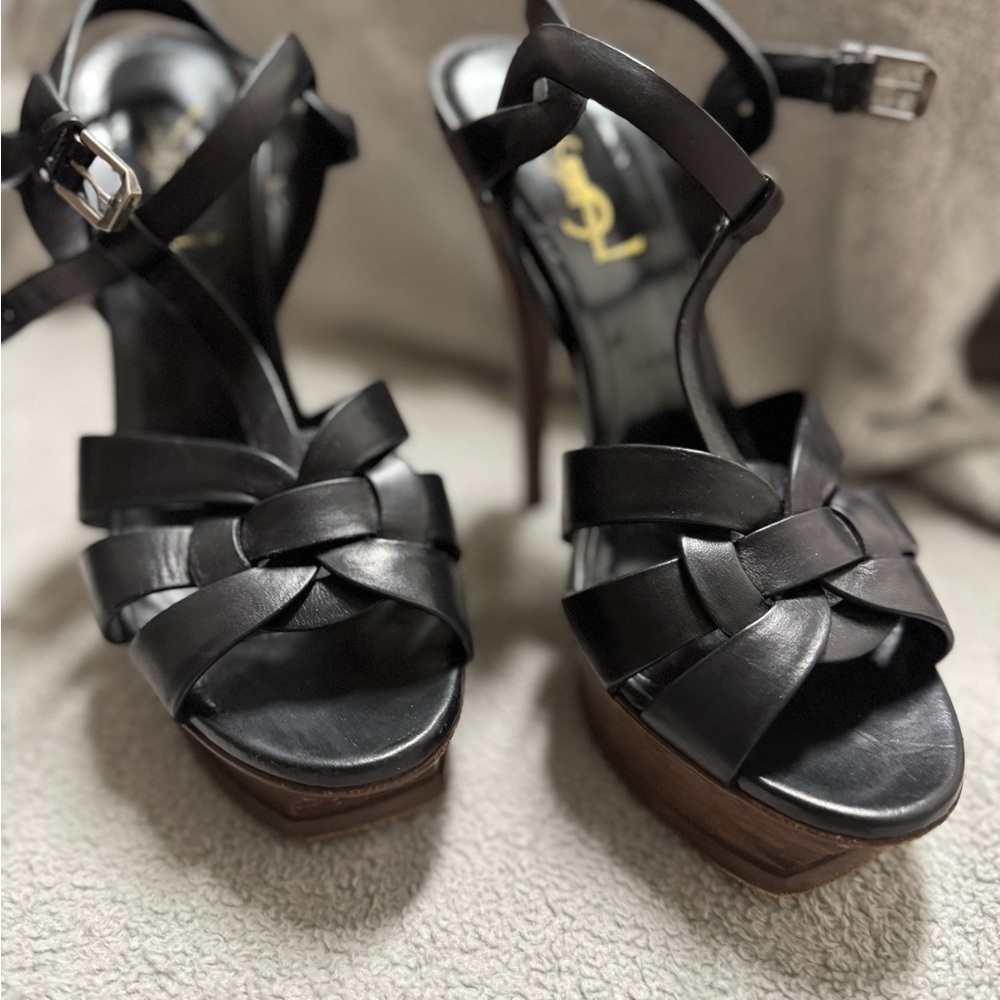 Yves Saint Laurent Black Leather Platform Heels